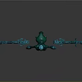 Game Movie Character with Horned Purple Blue Armor Surrounded by Multiple Weapon Parts