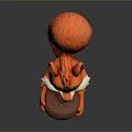 Cute Orange Cartoon Squirrel Figure Holding Big Acorn With Smiling Face