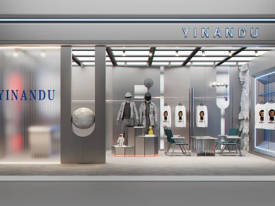 YINANDU Modern Clothing Store Interior With Fashion Displays Mannequins And Chairs 3d model