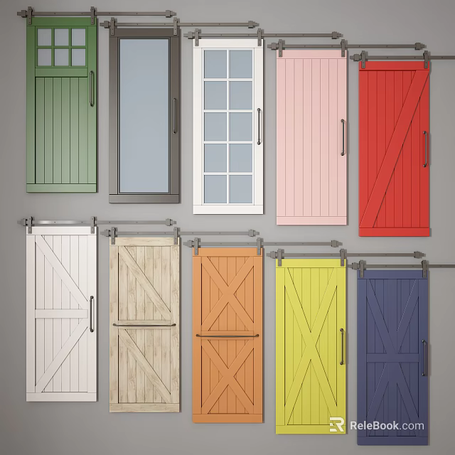 Colorful Barn Doors In Various Styles With Different Panel Designs And Finishes 3d model 