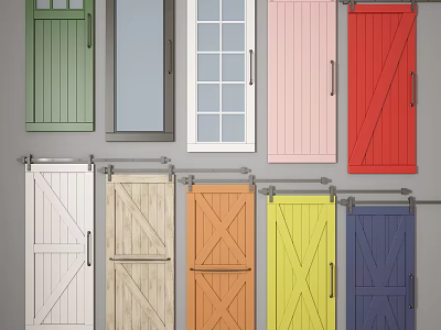 Colorful Barn Doors In Various Styles With Different Panel Designs And Finishes 3d model