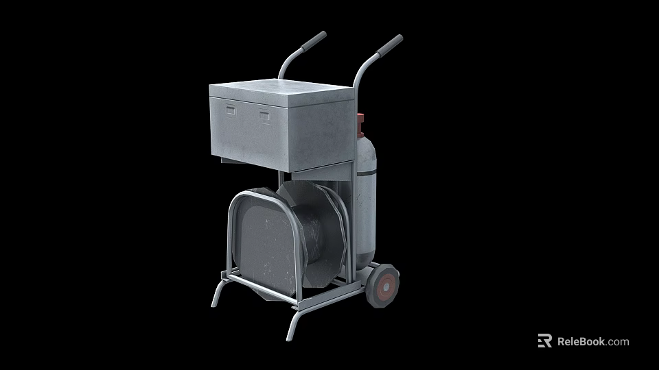 Metal Utility Cart With Handle Storage Box And Lower Circular Component 3d model
