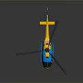 Modern Yellow And Blue Helicopter With Shiny Rotor On Dark Reflective Background