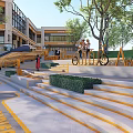 Plaza Landscape Design With Modern Buildings Green Trees Pedestrian Walkways And Landscaped Areas
