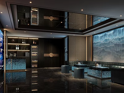 Modern Luxury KTV Lobby Interior With Bar Counter Sofa Decorative Painting And Lighting 3d model