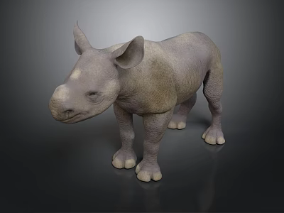 3D Model Of Baby Rhinoceros Standing With Gray And Light Brown Textured Skin 3d model