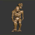 Golden Metallic Robot Running with Weapon Device on Back in Dynamic Pose
