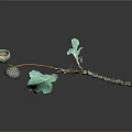 Wood And Stone Art Sculpture With Green Stone Parts And Natural Wooden Branches