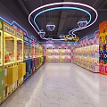 Vibrant Arcade Amusement Area With Neon Lights Gaming Machines Graffiti Signage And Shiny Floor