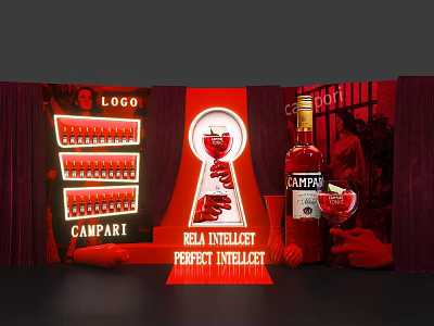Campari Red Neon Display With Bottle Glass Logo And Perfect Inbullet Sign 3d model