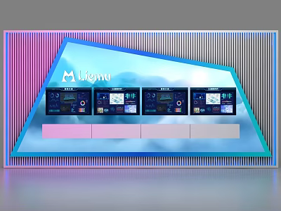 Contemporary Display Shelf with LED Strip Lights Multiple Digital Screens and Colorful Accents 3d model