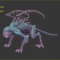 3D Rendered Fantasy Creature With Blue Purple Body Wings And Sharp Claws