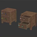 Two Wooden Bedside Tables Featuring Open and Closed Drawers Design 3d model