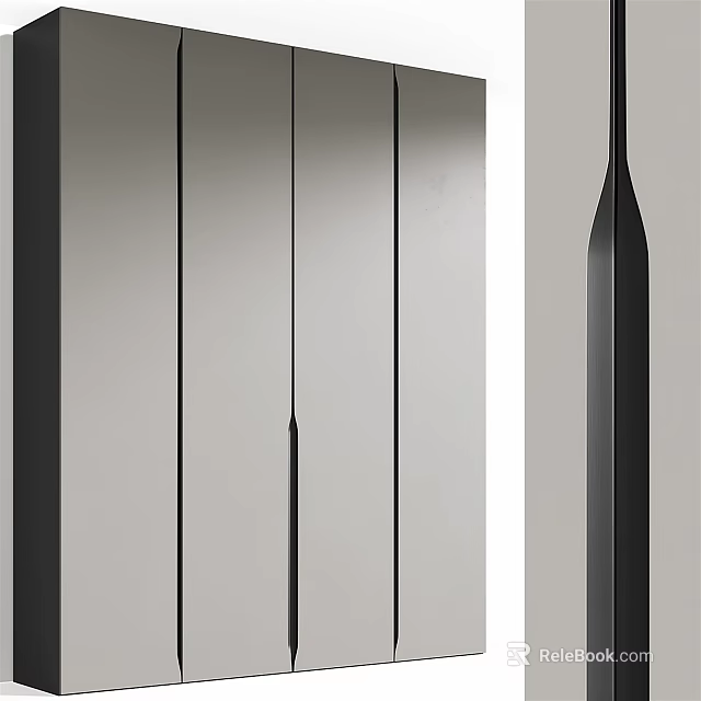 Sleek Modern Wardrobe Design With Flat Panel Doors And Black Accents 3d model 