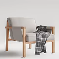 Modern Single Sofa With Light Gray Upholstery Wooden Frame And Plaid Blanket
