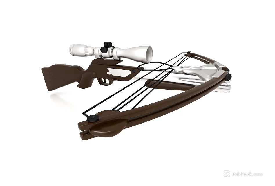 Modern Crossbow With Telescopic Scope Wooden Stock Bowstring And Metal Components 3d model 