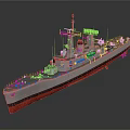 Classic Warship Model Display With Gray Hull Red Bottom Main Turrets And Deck Structures 3d model
