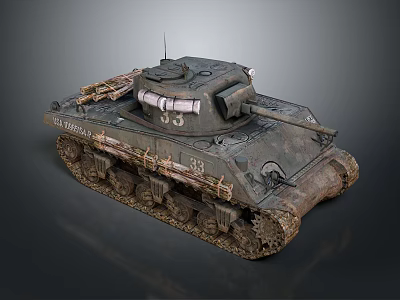Realistic Military Battle Tank With Heavy Tread Tracks And Long Gun Barrel 3d model