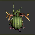 Fantasy Cartoon Plant With Green Body Open Mouth Sharp Teeth And Colorful Petals