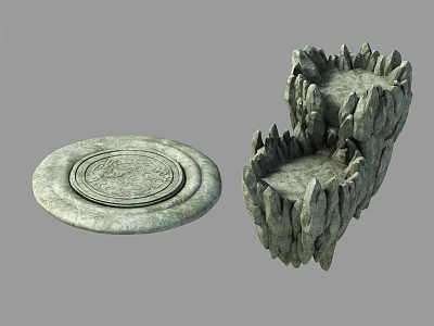 Stone Carved Circular Base With Multi Layered Rock Structure Design 3d model