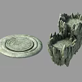 Stone Carved Circular Base With Multi Layered Rock Structure Design