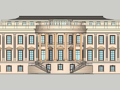 Classical Architectural Facade Design With Grand Columns Symmetric Windows And Stone Stairs 3d model