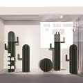 Modern window commercial outside cactus device net red punch card 3d model