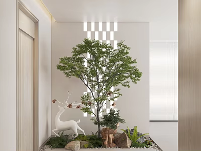 Home Decoration Entrance Away Silent Cream Wind Green Planting Landscape Interior Landscaping 3d model