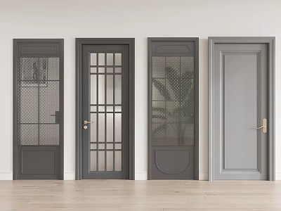 Stylish Gray Hinged Doors With Various Glass Panel Designs And Gold Metal Handles 3d model
