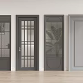 Stylish Gray Hinged Doors With Various Glass Panel Designs And Gold Metal Handles