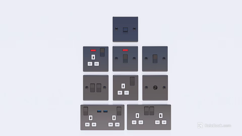 Modern Switch Panels With Various Styles Color Options And Socket Combinations 3d model