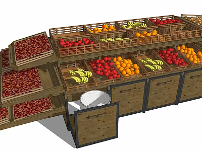 Wooden Fruit Display Shelves with Multi tier Storage Baskets and Sturdy Design 3d model