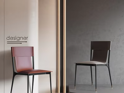 Stylish Designer Dining Chairs With Leather Seats And Black Metal Frames 3d model
