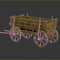Vintage Wooden Cart With Four Spoked Wheels And Wooden Frame Structure Design