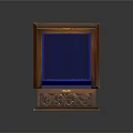 Wooden Display Cabinet Shelf Featuring Carved Design Blue Velvet Lining and Golden Hardware