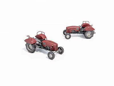 Vintage Detailed Red Tractor Models With Classic Design And Wheels On White Background 3d model