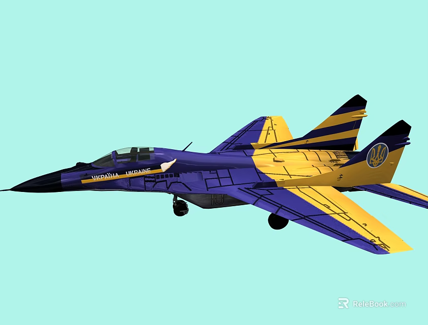 Vibrant Cartoon Style Blue And Yellow Passenger Plane With Jet Wings And Tail Fin 3d model 