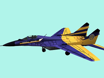 Vibrant Cartoon Style Blue And Yellow Passenger Plane With Jet Wings And Tail Fin 3d model