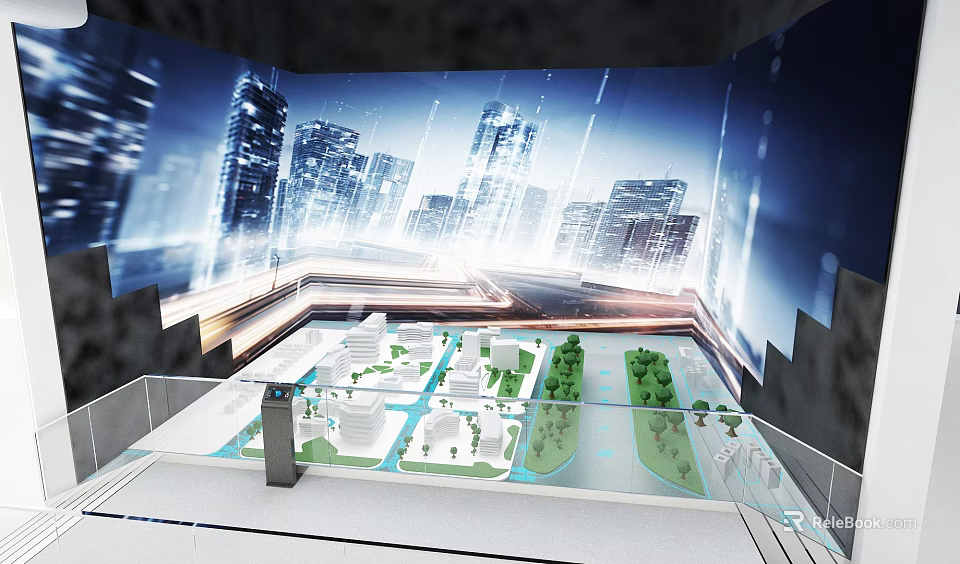 Futuristic Urban Planning Model Display With Illuminated City Buildings And 3D Architecture 3d model 