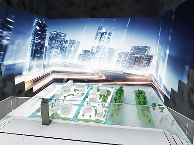 Futuristic Urban Planning Model Display With Illuminated City Buildings And 3D Architecture 3d model