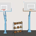 Basketball Court With Two Basketball Hoops Wooden And Blue Backboards And Ball Rack