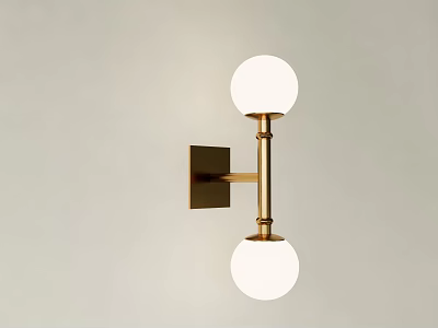 Modern Brass Wall Lamp with Double White Globe Shades and Metal Bracket 3d model