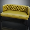 Yellow Curved Sofa With Tufted Diamond Pattern Backrest Leather Upholstery And Dark Wooden Legs