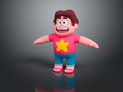 Cartoon Man With Brown Hair In Pink T-Shirt Yellow Star Blue Shorts And Open Arms 3d model