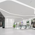 Bright Modern Department Store Interior With Colorful Product Shelves Escalators Posters And Green Plants