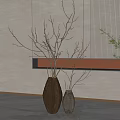 Modern Interior Featuring Two Ceramic Vases with Branches Light Colored Wall and Green Plants 3d model