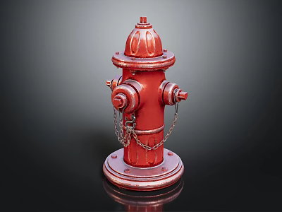 Red Fire Hydrant As Essential Fire Equipment With Chains And Stable Base 3d model
