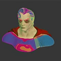 Superman 3D Sculpture Bust With Red Cape Blue Chest And Yellow Red Logo