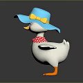 Cartoon Duck With Blue Hat Yellow Brim Red Scarf Outstretched Wings And Orange Feet