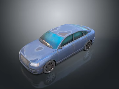 Blue Sedan 3D Model With Worn Out Exterior And Reflection On Surface 3d model